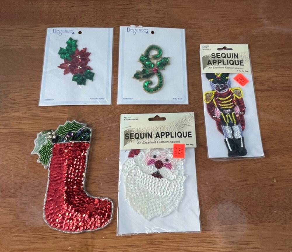 VTG Christmas Sequin Beaded Applique Lot Nutcracker Santa Stocking Crafting